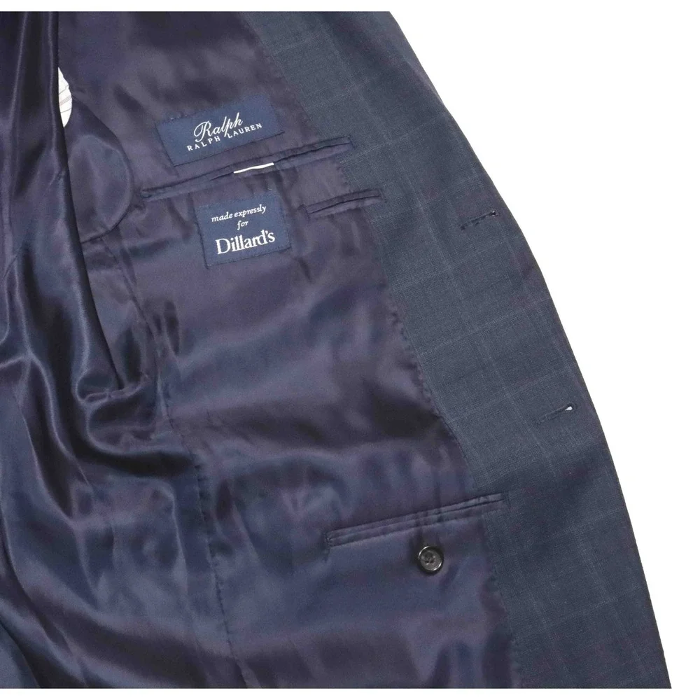 Ralph Lauren Blue Windowpane Check Wool Tweed Blazer Jacket Mens Size 42R